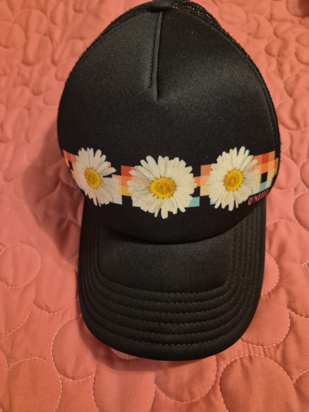 O'Neill Black Trucker Hat with Daisy Graphic